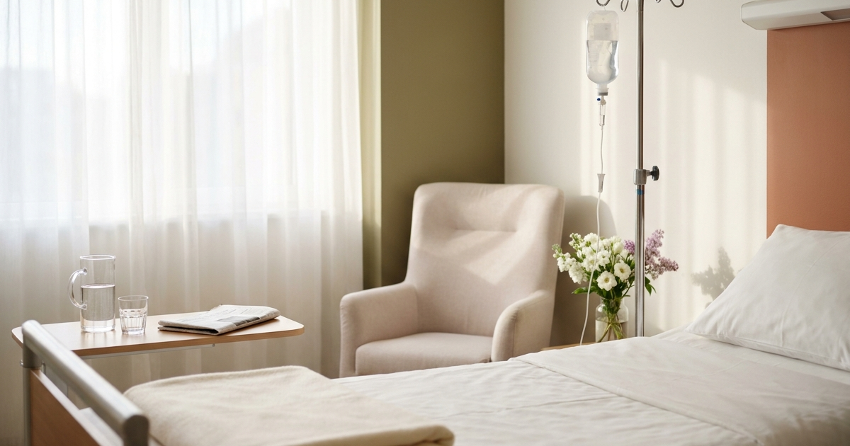 Patient recovering after laparoscopic ileocecal resection surgery in hospital