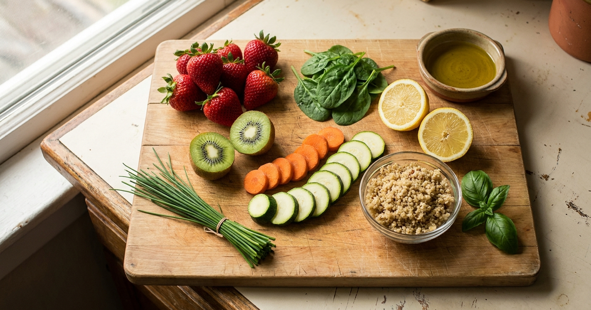 Illustration of common low FODMAP foods suitable for IBD patients
