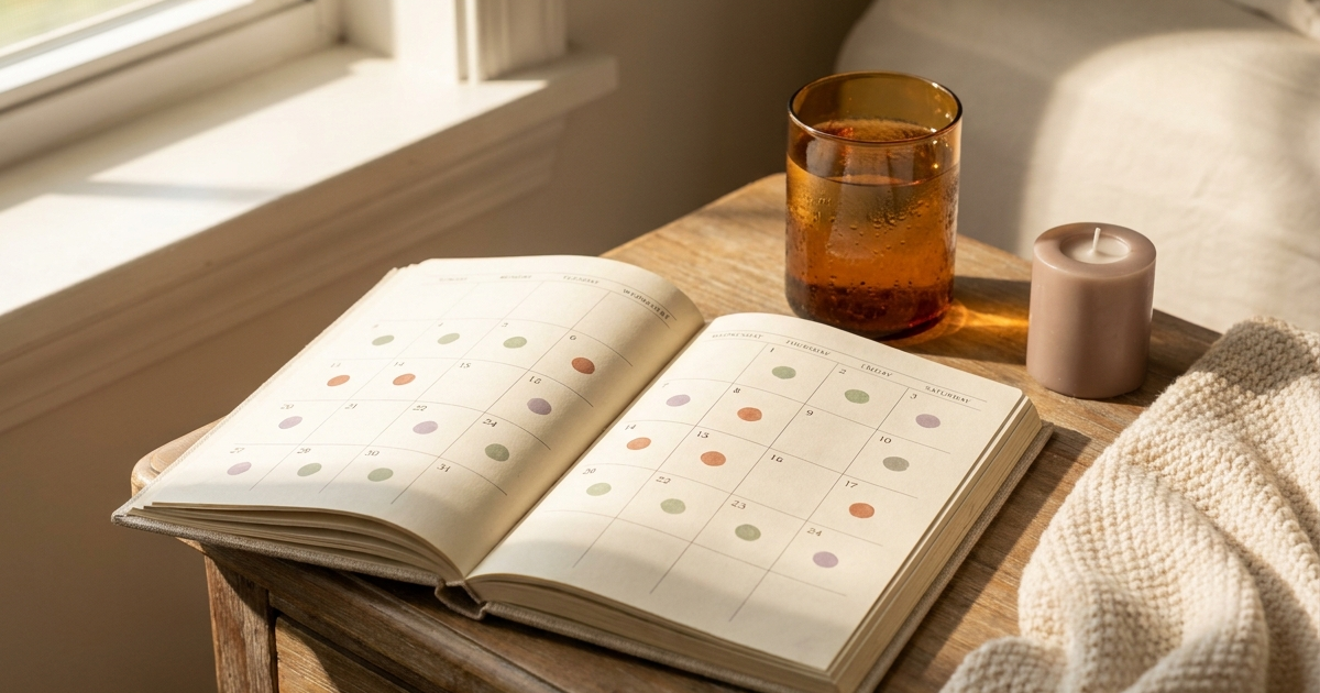 Menstrual cycle and Crohn's disease symptom tracking calendar with gut health icons