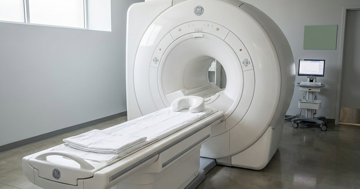 MR enterography scanner with a patient lying comfortably in a modern radiology suite