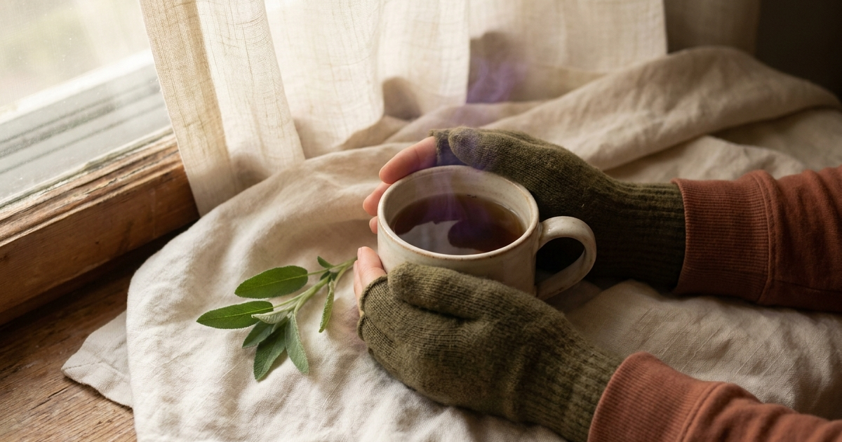 Self-compassion for Crohn's disease with a person practicing mindful self-kindness during a quiet moment
