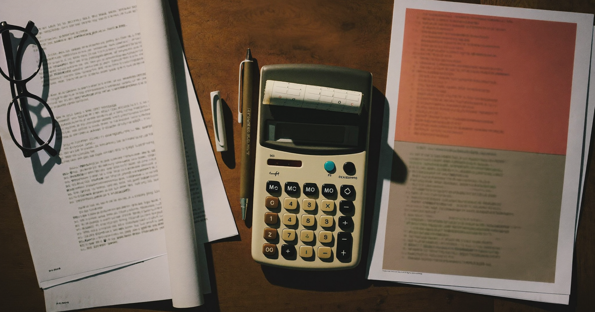 Skyrizi cost breakdown showing the list price and copay card terms side by side on printed pages beside a calculator