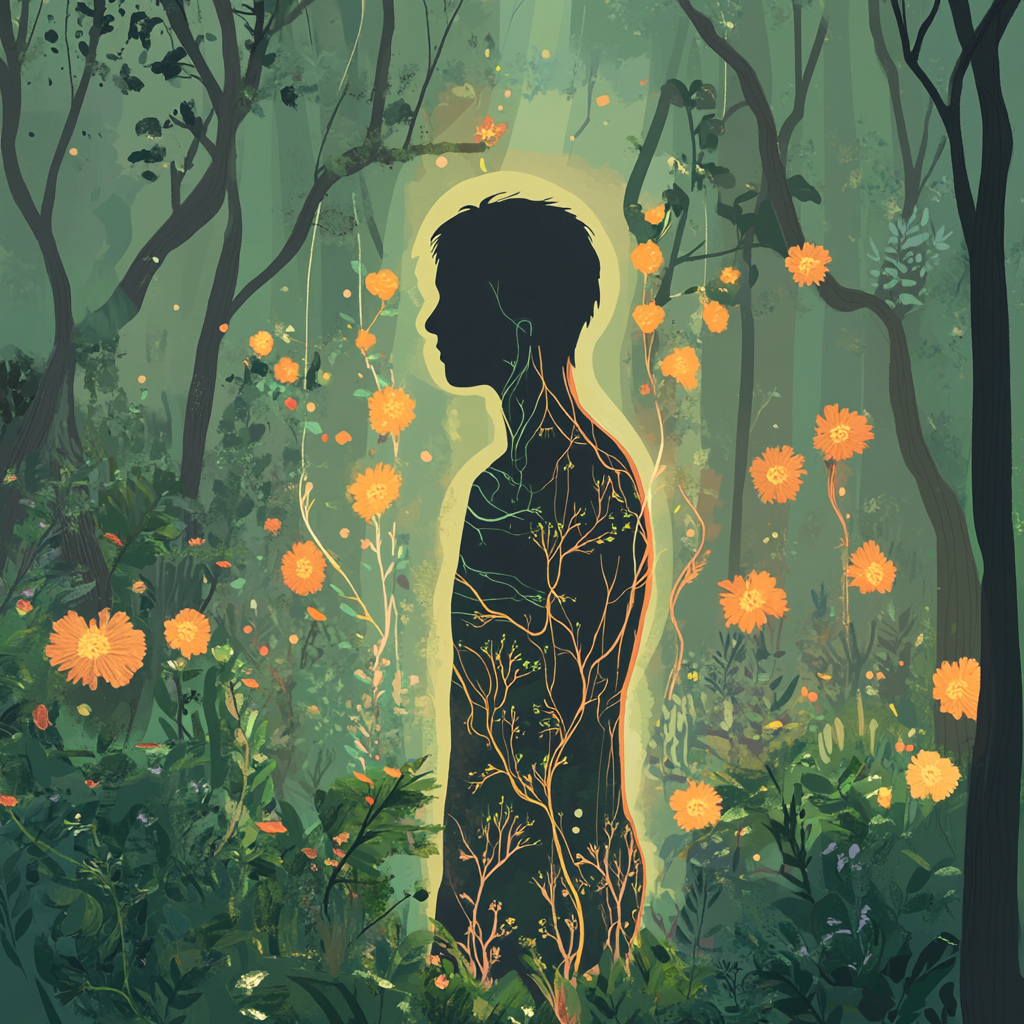 A man's figure standing in a forest